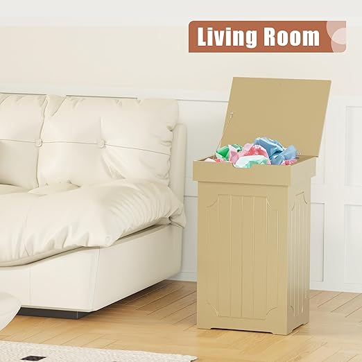 Function Home Trash Can Cabinet, 13 Gallon Kitchen Garbage Can, Wood Recycling Trash Bin, Freestanding Dog Proof Trash Can, Farmhouse Trash Cabinet with Lid for Home Kitchen Bathroom, Yellow - Image 4