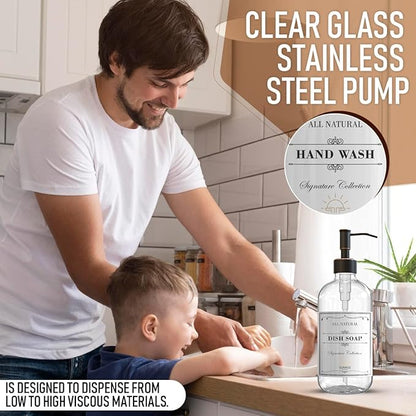 Sunrise Premium 2 Pack Clear Glass Soap Dispenser 16 OZ with Oil Rubbed Bronze Stainless Steel Pump, Hand and Dish Soap Dispenser Set for Bathroom and Kitchen Sink with 6 Waterproof Labels - Image 5