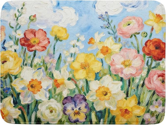 Spring Floral Dish Drying Mat for Kitchen Counter 18x24 Yellow Pink Narcissus Flower Seasonal Themed Summer Absorbent Reversible Microfiber Drying Mats Kitchen Countertop Protector Dishes Drainer Pad by Aytipun