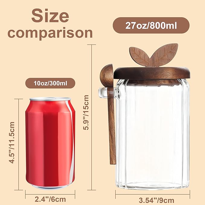 holoith 2 Pack Sugar Bowl Sugar Container 27oz Glass Jars with Bamboo Lid and Spoon, Airtight Food Storage Jar for Coffee Bar, Kitchen Canisters for Coffee Beans, Spice, Brown Sugars, Nuts, Candy - Image 3