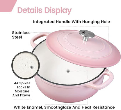EDGING CASTING Enameled Cast Iron Covered 5.5 Quart Dutch Oven with Dual Handle, Dutch Ovens with Lid for Bread Baking, Pink - Image 5