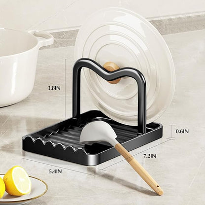 Ysks'hf spoon holder and pot lid holder，stainless steel，Kitchen Utensil Rest, scraper holder & pot holder，Spoon Holder for Stove Top - Kitchen Utensil Holder for Ladles & Tongs（Black)