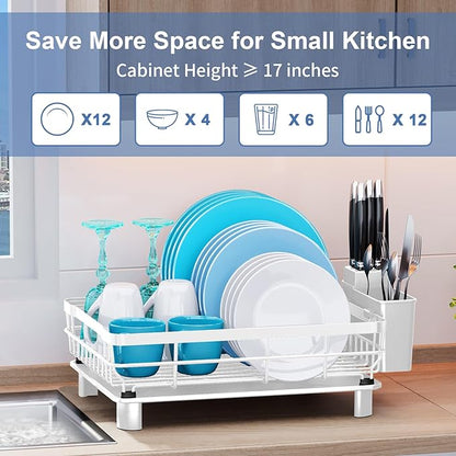 MOUKABAL Dish Drying Rack, Dish Rack, Stainless Steel Dish Racks for Kitchen Counter, Dish Drainer with Removable Utensil Holder, Drainboard (White,13''W x 17''L) - Image 2