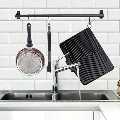 TIKNIK Silicone Dish Drying Mat, Stone Drying Mat for Kitchen Counter with Built-In Drain, Non-Slip Drain Pad with Built-in Drain, Heat Resistant Stone Drying Mat, Hangable, Black-2pcs, 16" x 12" - Image 3