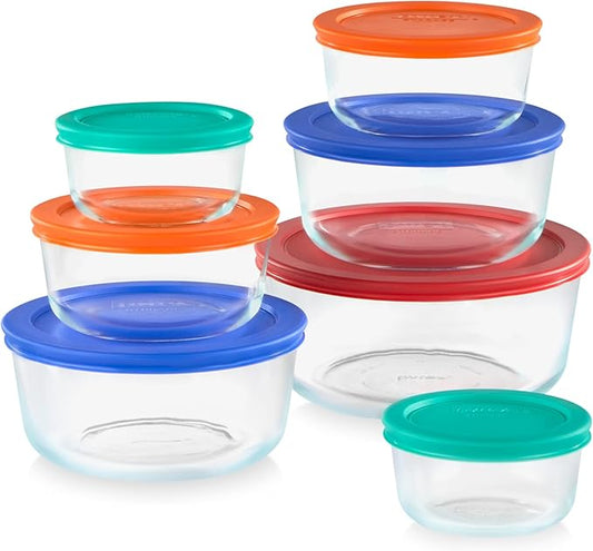 Pyrex Simply Store (7-Pack) Glass Food Storage Containers Set, (1, 2, 4 & 7 Cup) Meal Prep Containers With Plastic BPA-Free Lids, Dishwasher & Microwave Safe by Pyrex
