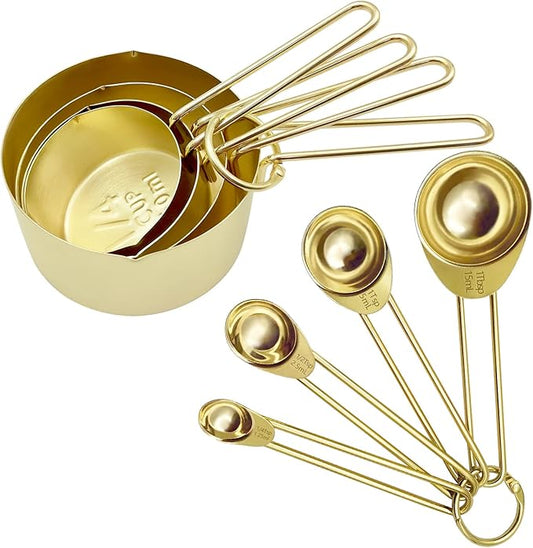 Gold Measuring Cups and Spoons Set of 8 pcs, Stainless Steel Measuring Cups and Spoons Set, 4 pcs Measure Cups, 4 pcs Measure Spoons For Cooking