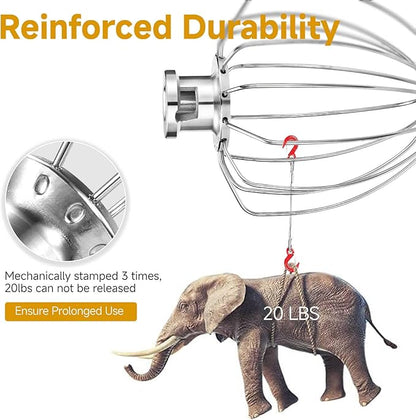 K45WW Whisk Attachment for 4.5 5 QT KitchenAid Tilt-Head Stand Mixer, 6 Wire Whip Compatible with Kitchen Aid accessories，Holeless Hub Design, 30% Faster Mixing, Dishwasher Safe