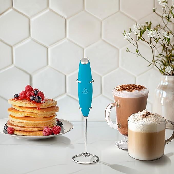 Zulay Kitchen Powerful Milk Frother Wand With 4 AA Duracell Batteries - Ultra Fast Handheld Drink Mixer - Electric Whisk Foam Maker for Coffee, Lattes, Cappuccino, Matcha & Creamer - Blue Teal - Image 5