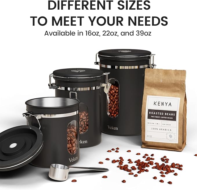 Veken Large Coffee Canister with Window, Kitchen Food Storage Airtight Stainless Steel Container for 2.2lbs Coffee Beans, Grounds, Rice,Tea, Flour, Cereal, Sugar Jars,Date Tracker and Scoop 39oz,Black - Image 8