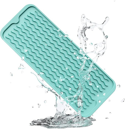ZLR Silicone Sponge Holder & Sink Caddy Tray (6" x 17") - Narrow Dish Drying Mat for Kitchen Counter - Waterproof Soap Dispenser Organizer, Non-Slip Bathroom Vanity Tray (Mint Green) by ZLR