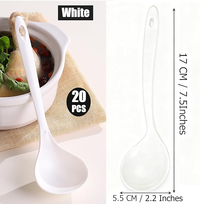 Large Plastic Serving Spoons,Disposable Heavy Duty Serving Spoons,Long Handle Scoop Soup Rice Ladle for Party Catering Buffet Restaurant,20 Pieces,White - Image 2