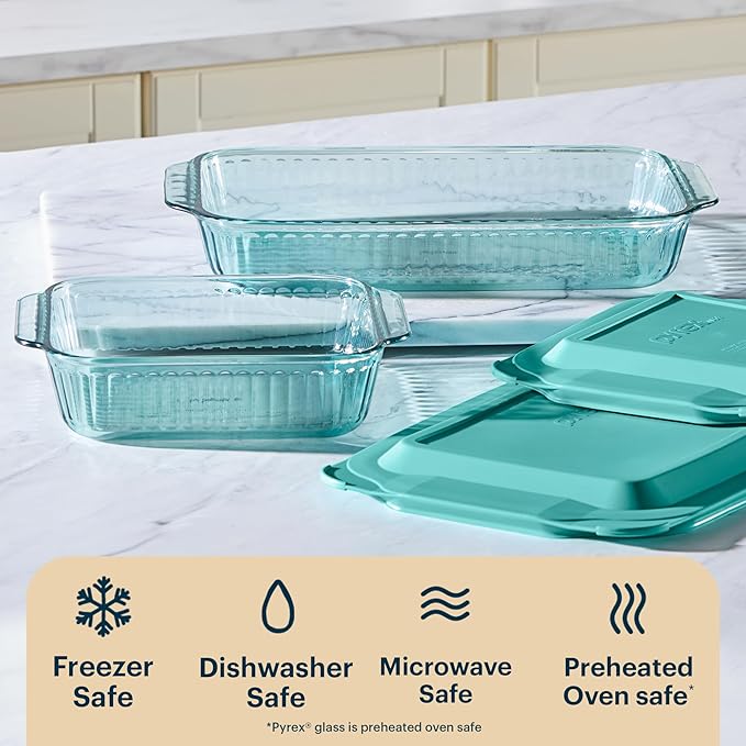 Pyrex Colors Tinted (9"x13") Tinted Glass Baking Dish with BPA-Free Lid, Oblong Bakeware Glass Pan For Casserole & Lasagna, Dishwasher, Freezer, Microwave and Pre-Heated Oven Safe, Aqua - Image 5