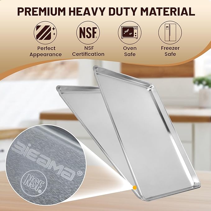 BIEAMA 12 Pack Full Size Baking Sheet Pan Aluminum Commercial Pan for Oven Freezer Bakery Hotel Restaurant 26" × 18" - Image 3