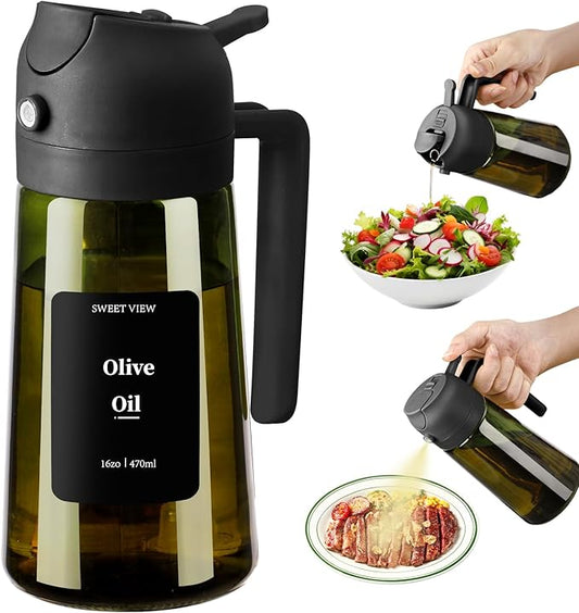 SWEET VIEW - Olive Oil Sprayer for Cooking, 16oz/470ml Glass Light-Proof Oil Pourer for Kitchen with Stickers for Air Fryer, Cooking, Salad, and BBQ with Stickers by SWEETVIEW