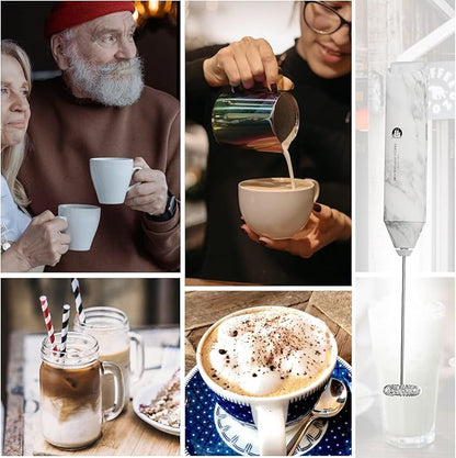 Powerful Milk Frother Handheld Foam Maker, Mini Whisk Drink Mixer for Coffee, Cappuccino, Latte, Matcha, Hot Chocolate, No Stand, Marble - Image 5