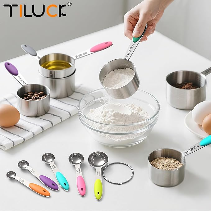 TILUCK Measuring Cups and Spoons Set, Stainless Steel, Kitchen Utensils for Cooking and Baking (12) - Image 6