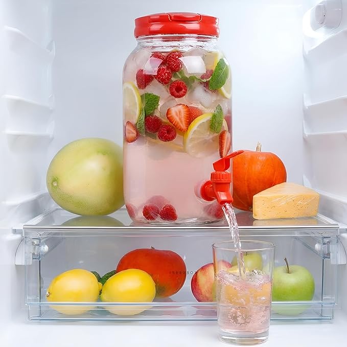 Havawish 2 Pcs 1 Gallon Plastic Beverage Dispenser with Spigot Clear Summer Kitchen Fridge Drink Dispenser for Parties Lemonade Juice Tea Beer Cold Water (Red,Cylinder)
