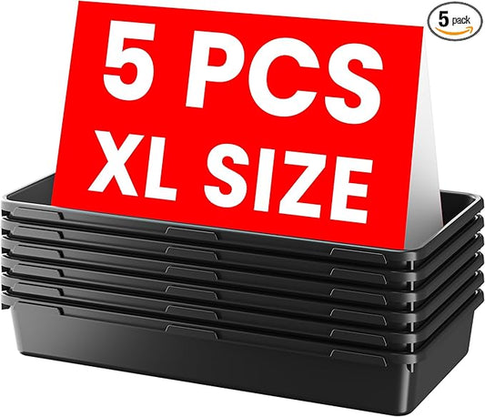 A-LuGei【X-Large Size【5 Pcs】 Tool Box Organizer Tray Divider【Single Size】 Black Plastic Desk Drawer Organizer Garage Organization for Wrench Plier Hammer Bit Socket Extension Screwdriver Bolt Hex key by A-LUGEI