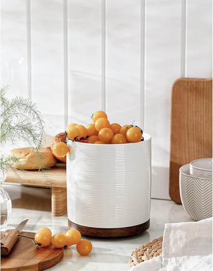 Utensil Holder, 360° Rotating Extra Large Ceramic Kitchen Utensil Holder for Countertop, 7.3“ Cooking Utensil Crocks for Kitchen Counter with Rotatable Wooden Base, Farmhouse Decor, White - Image 8