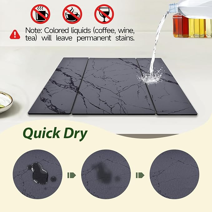 Large Stone Drying Mat for Kitchen Counter, 24"x16" Collapsible Quick Dry Dish Drying Mat, Water-Absorbent Marble Diatomaceous Earth Mats for Bottles Cups Dishes, Match Any Countertop - Image 4