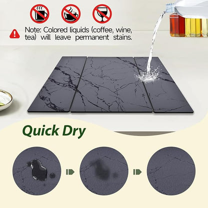 Large Stone Drying Mat for Kitchen Counter, 24"x16" Collapsible Quick Dry Dish Drying Mat, Water-Absorbent Marble Diatomaceous Earth Mats for Bottles Cups Dishes, Match Any Countertop - Image 4