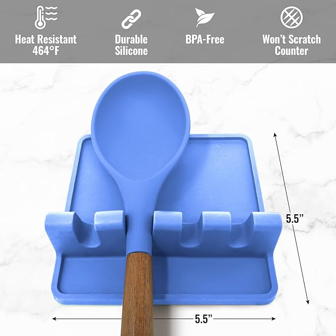 Zulay Kitchen Silicone Utensil Rest with Drip Pad for Multiple Utensils - BPA-Free, Heat-Resistant Spoon Rest & Spoon Holder for Stove Top - Kitchen Utensil Holder for Ladles & Tongs - Periwinkle - Image 5