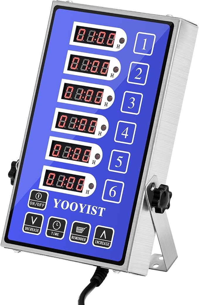 Precision Kitchen Timers for Cooking – 6 Channel Commercial Kitchen Timer Restaurant Kitchen Supplies – Stainless Steel Digital LED Chef Cooking Timer – Reminder Function, Loud Alarm, Blue by YOOYIST