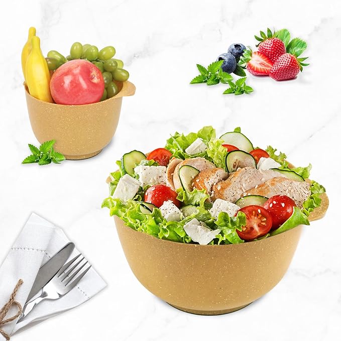 BoxedHome Dressing Bowl Set Red Pine Fiber Salad Bowls Non-Slip Stackable Kitchen Bowls 4 Piece Set Purely natural, made of natural fibers(Deep yellow) - Image 2
