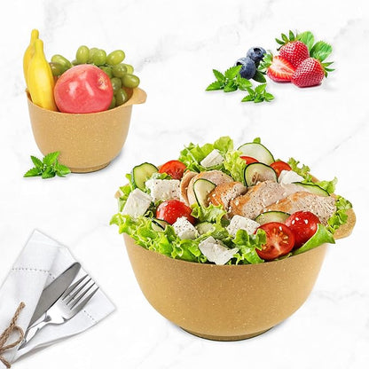BoxedHome Dressing Bowl Set Red Pine Fiber Salad Bowls Non-Slip Stackable Kitchen Bowls 4 Piece Set Purely natural, made of natural fibers(Deep yellow) - Image 2