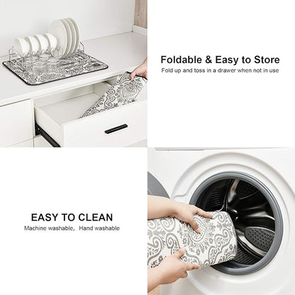 Subekyu Dish Drying Mats for Kitchen, Ultra Absorbent Microfiber Drying Mat, Dishes Drainer Pads 2 Pack, 19 by 15 Inch (Floral Vine) - Image 6