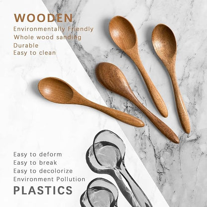 4 PCS Small Wooden Spoons, 5.8 Inch Honey Spoons for Tea, Acacia Wooden Honey Teaspoon for Coffee, Little Tiny Wood Spoons, Bamboo Table Spoon for stirring, Wooden Spoons for Utensils Set - Image 3