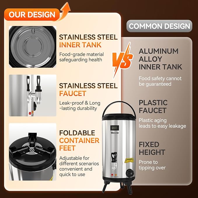 Electric Insulated Beverage Dispenser with Stand 2 Gallon Hot & Cold Drink Dispenser 86-230℉ Adjustable Temperature Real-Time Temperature Display for Tea and Coffee (Silver) - Image 7