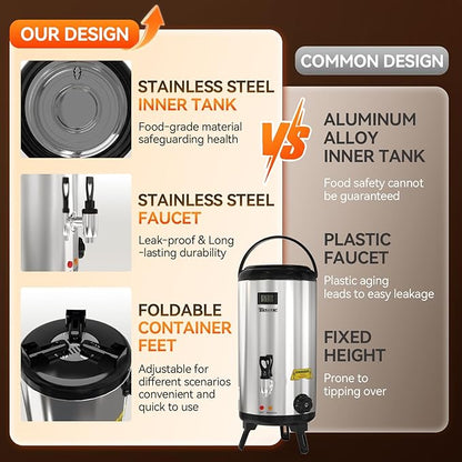 Electric Insulated Beverage Dispenser with Stand 2 Gallon Hot & Cold Drink Dispenser 86-230℉ Adjustable Temperature Real-Time Temperature Display for Tea and Coffee (Silver) - Image 7