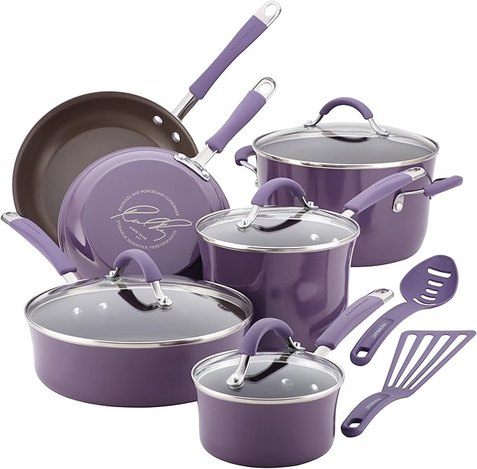 Rachael Ray Cucina Nonstick Cookware Pots and Pans Set, 12 Piece, Lavender Purple by RachaelRayKitchenware