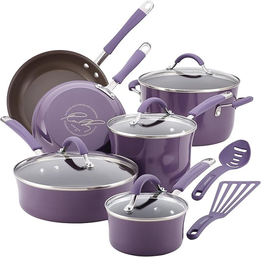 Rachael Ray Cucina Nonstick Cookware Pots and Pans Set, 12 Piece, Lavender Purple by RachaelRayKitchenware