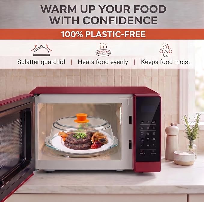 Bezrat Microwave Tall Glass Plate Cover For Food | Splatter Guard Lid with Easy Grip Silicone Handle Knob & Steam Vents | 100% Food Grade | BPA Free and Dishwasher Safe | Plates and Bowls 10 x 3 Inch - Image 2