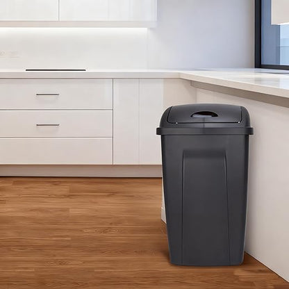 13 Gallon Kitchen Trash Can with Swing Top Lid - Black Plastic Garbage Bin for Home/Kitchen by Unknown