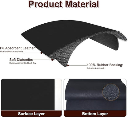 Coffee Mat, 16.5’’ X 31.5’’ Absorbent Dish Drying Mat for Kitchen Counter, Coffee Bar Mats for Espresso Machine Station, Hides Stains, Rubber Backed Dish Drying Pad, Black