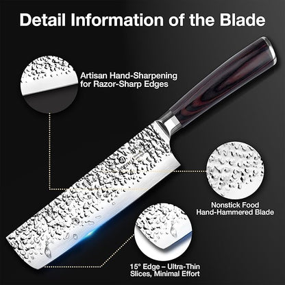 imarku Nakiri Knife,7 Inch High Carbon Stainless Steel Japanese Chef Knife,Razor Sharp Chopping Vegetable and Meat Cleaver Kitchen Knife with Ergonomic Handle,Mothers Day Gifts for Mom - Image 4
