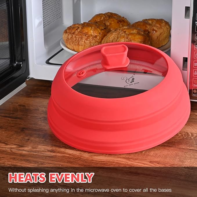 Microwave Splatter Cover Glass Splatter Guard Lid with Collapsible Silicone for Food Pot Plate Cover 10.8 inch Red - Image 8
