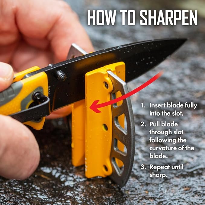 Smith’s 51176 Stainless Steel 2-Step Knife Sharpener | Yellow | Preset Coarse & Fine Slots | Outdoor Handheld Knife Sharpener | Fishing, Hunting, Filet, Pocket Knives | Portable Compact Keychain Tool - Image 4