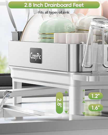 Dish Racks, Thicker Premium 304 Stainless Steel Dish Drying Rack for Kitchen Counter, Automatic Drainage Spout, Dish Drainer & Drainboard Set with Utensil Holder and Cup Holder, White - Image 6