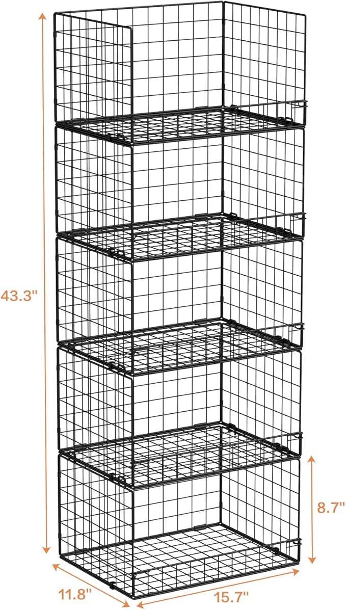 Yociyoga 5-Tier Stackable Closet Organizers and Storage Shelves, Closet Shelf Organizer Basket Bins, Foldable Sweater Storage for Closet Organizer System, Black(Patent 30022416) - Image 3