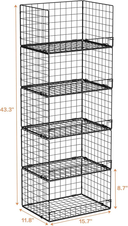 Yociyoga 5-Tier Stackable Closet Organizers and Storage Shelves, Closet Shelf Organizer Basket Bins, Foldable Sweater Storage for Closet Organizer System, Black(Patent 30022416) - Image 3