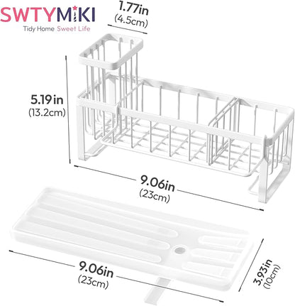 SWTYMIKI Sponge Holder for Kitchen Sink - Sink Caddy with Brush Holder Self-draining Sponge Caddy Organizer with Divider Stainless Steel Kitchen Accessories Storage for Countertop, White - Image 7