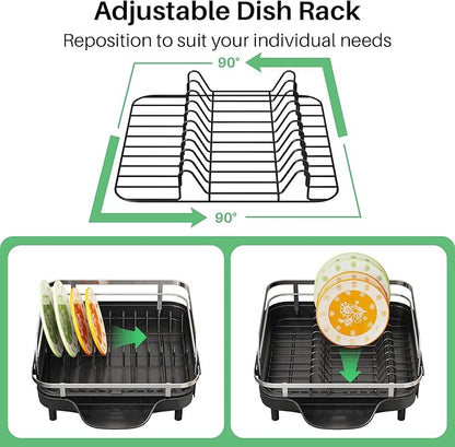 SAYZH Dish Drying Rack - Expandable Dish Rack for Kitchen Counter, Rust-Resistant Dish Drainer with Utensil Holder and Raised Guardrail, Kitchen Organizer for Cup and Bottle (Black) - Image 7