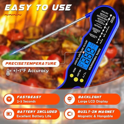 TRAUSI Instant Read Meat Thermometer, Fast & Accurate Digital Food Thermometer with Backlight, Waterproof & Magnet for Grilling, Cooking, BBQ, Smoker, Baking, and Candy Making Blue - Image 4