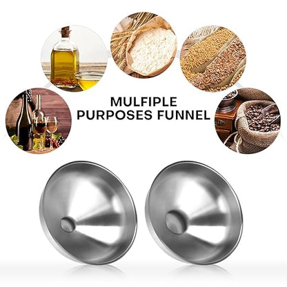 Stainless Steel Metal Funnel Set of 2, Kitchen Filling Funnel (0.5-inch Narrow Mouth) and (1-inch Wide Mouth), Practical Tools for Transferring Spices, Oils, Food and Beer - Image 3