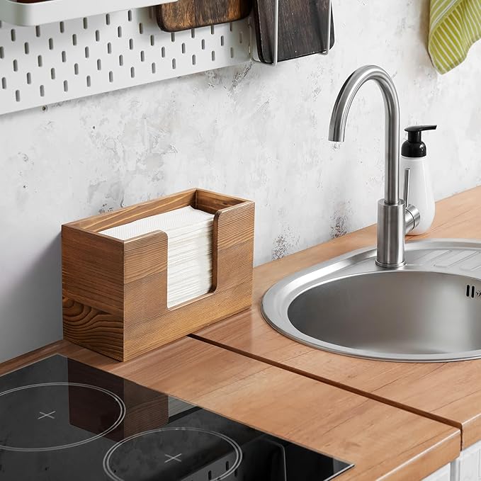 Paper Towel Dispenser Countertop, Burnt Wood Bathroom Paper Towel Holder, Napkin Holder for Kitchen, Countertop Multifold C-Fold, Z-Fold, Trifold Paper Hand Towel Dispenser for Bathroom Toilet - Image 6