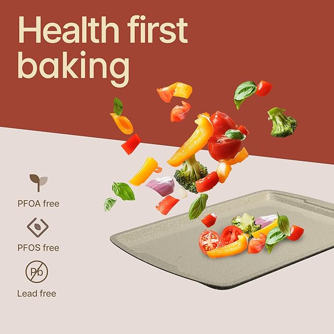 Bakken Swiss Cookie Sheet 3 Piece Set - Non-Stick, Stackable Baking Pans, White marble Deluxe Ceramic Coating – Dishwasher Safe - for Home Baking - Image 7